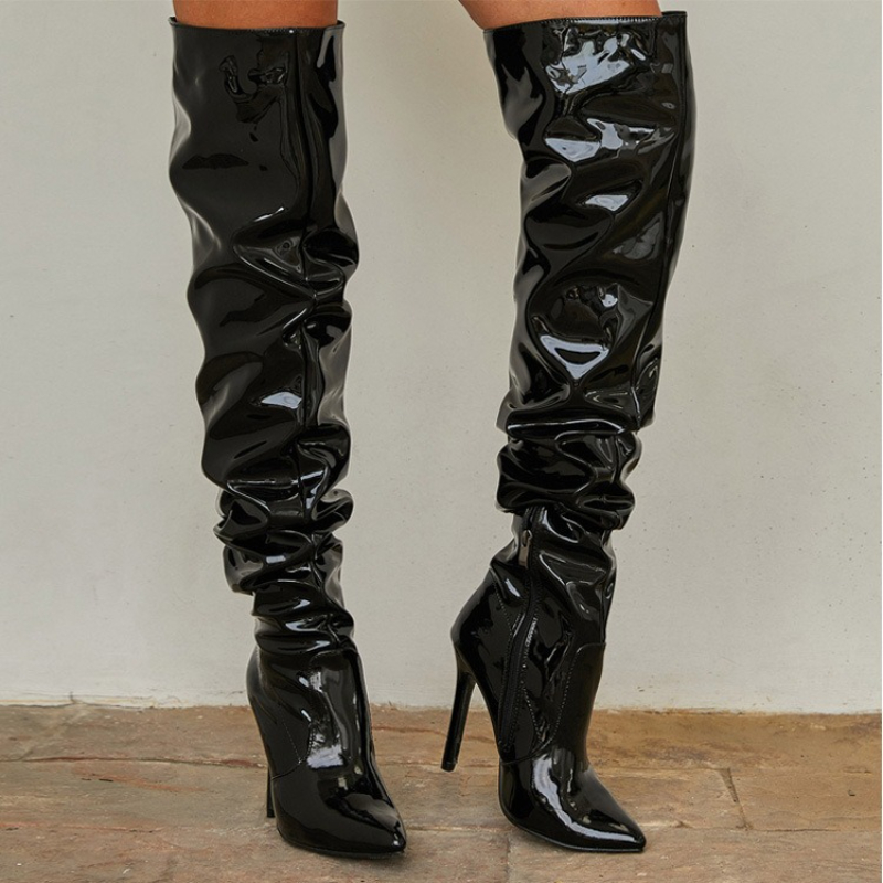 Patent Leather Pump - Women's Boots Over The Knee Shiny