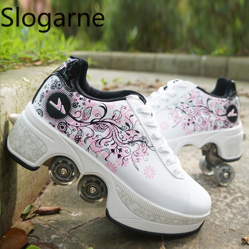 Women Shoes Running - Women 4 Wheels Deformation Roller Skates