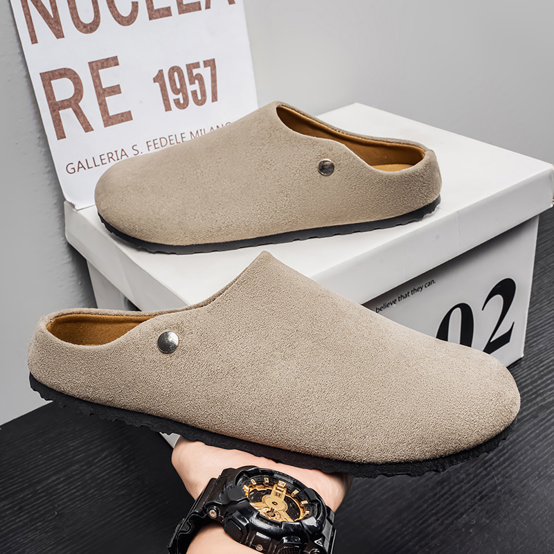 Men Suede Leather Slippers Mul - Women'S Shoes With Arch Support ulasan dan harga