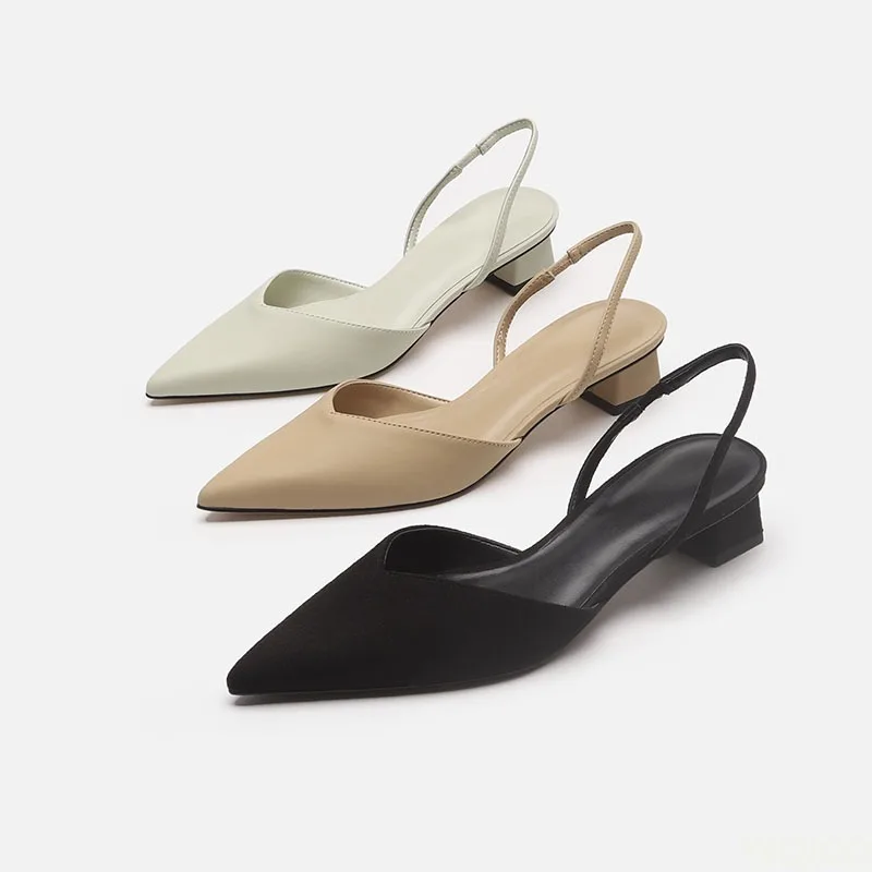 Ladies Pointed Stretch Sandals - Low Block Heel Pump ulasan dan harga