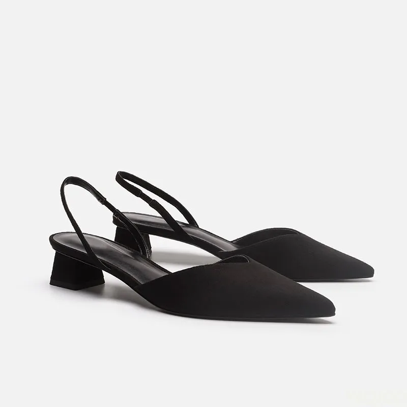 Ladies Pointed Stretch Sandals - Low Block Heel Pump ulasan dan harga