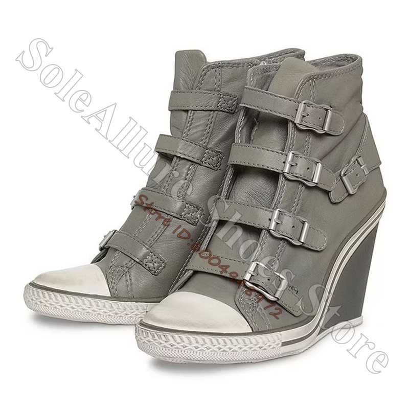 Grey Multi Buckle High Top Wed - Women'S Shoes Com ulasan dan harga