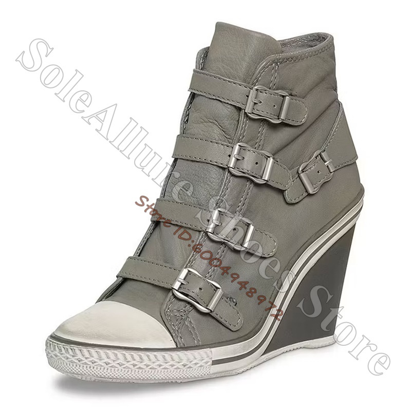 Grey Multi Buckle High Top Wed - Women'S Shoes Com ulasan dan harga